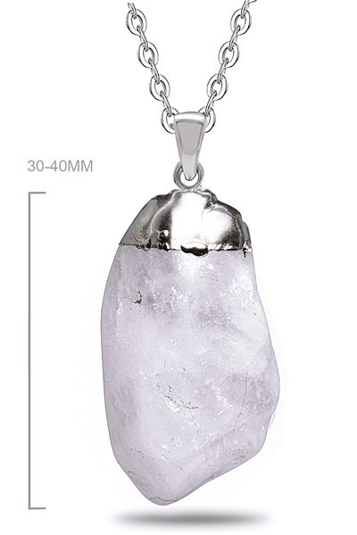 Tesbih Atölyesi Certified Raw Unprocessed Natural White Quartz Stone Necklace