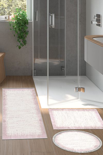 Alanur Home Eko Trend Djt 3-Pece Washable Non-Slip Σετ πατάκι μπάνιου 1342 Modern Powder