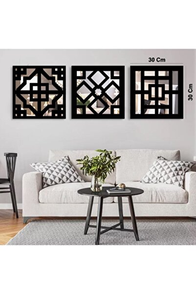 Biomak Duvar Aynası Dekoratif Gümüş Aynalı Pleksi Siyah Ahşap Dekoratif Duvar...