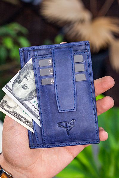 Garbalia Nevada Crazy Leather Dark Blue Unisex Card Holder Wallet with Coin Compartment