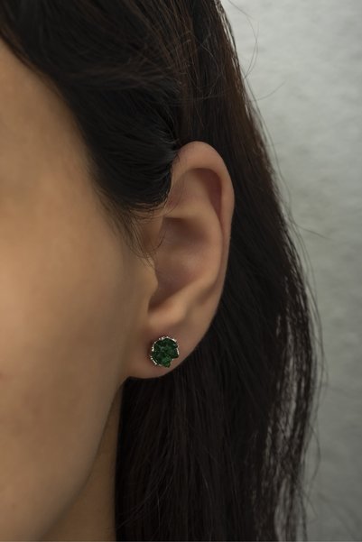 Ervanur Green Zircon Stone Lotus Flower Women's Earrings