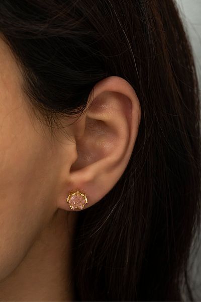 Ervanur Pink Zircon Stone Lotus Flower Women's Earrings