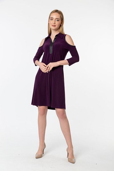Laranor Plum Shirt Collar Shoulder Low-cut Dress