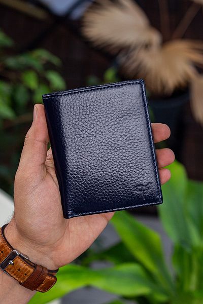 Garbalia Denver Genuine Leather Navy Blue Card Holder Wallet with Coin Compartment
