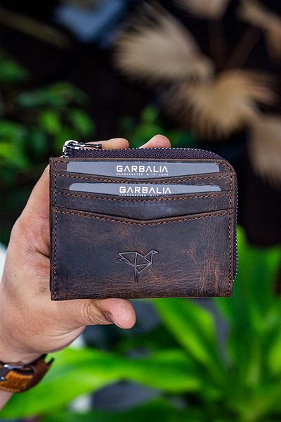 Garbalia Πορτοφόλι Figo Γνήσιο Δερμάτινο Crazy Brown με φερμουάρ μίνι κάρτα