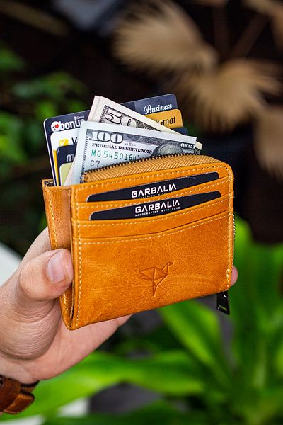 Garbalia Figo Genuine Leather Crazy Mustard Yellow Zippered Mini Card Holder Wallet