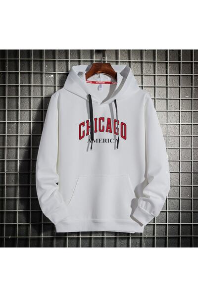 FUWEAR 100% βαμβακερό φούτερ με κουκούλα C. America με στάμπα - Λευκό