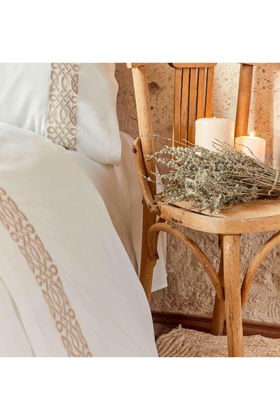 Karaca Home Rivoli Beige %100 Cotton Patterned Double Duvet Set