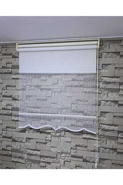 PERDECİNİZ Double System Tulle Roller Blinds Cream Color (with Skirt)
