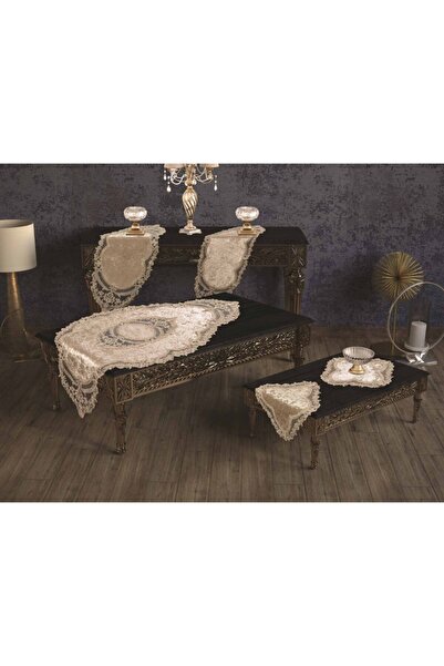 İLHANLAR Orchid Velvet Living Room Set 5 Piece Dowry Set