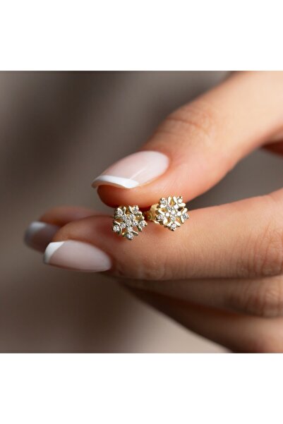 Altın Sepeti Altın Minik Kar Tanesi Küpe