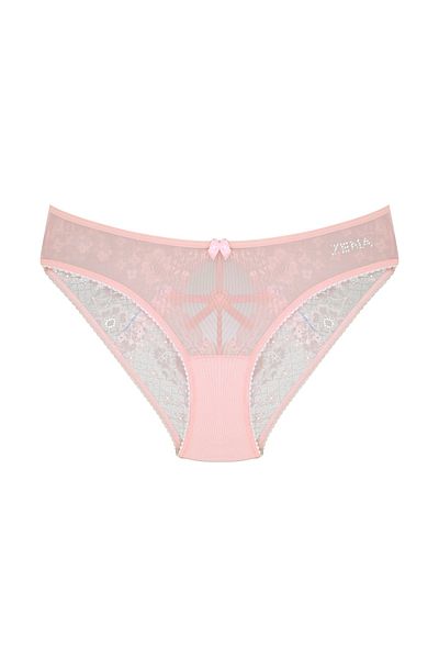 Zena Pink Lace Fantasy Women's Panties with Tulle on the Front and Rope Detail in the Back