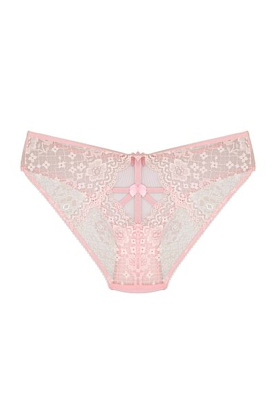 Zena Pink Lace Fantasy Women's Panties with Tulle on the Front and Rope Detail in the Back