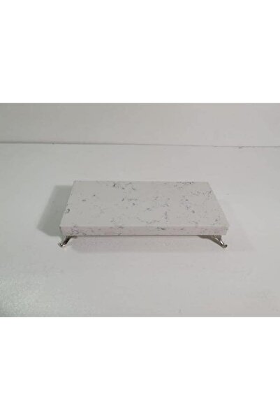 Başakmarble Keramos Kuvars Mermer Sunumluk - Gümüş Ayak(25X12 CM)