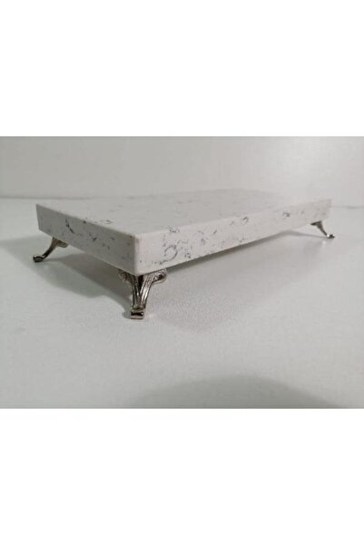 Başakmarble Keramos Kuvars Mermer Sunumluk - Gümüş Ayak(25X12 CM)