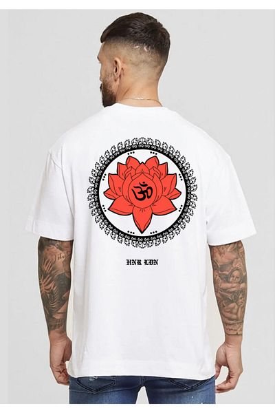 DEEPSENCE White Men's Oversize T-Shirt - Lotus Back Print