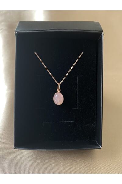 Venüs Doğal Taş Pembe Kuvars Minimal Rose Gold Kolye