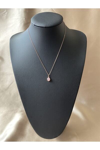 Venüs Doğal Taş Pembe Kuvars Minimal Rose Gold Kolye