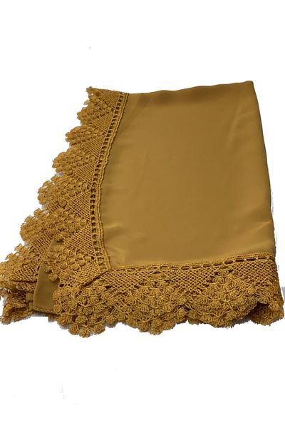 Sevgi Bağı Mustard Colored Head Cover with Needlework - Prayer and Mevlüt Cover