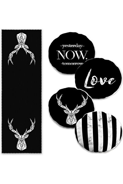 Realhomes نمط الرخام الأسود بتصميم مخصص 4 وسائد مستديرة و1 عداء