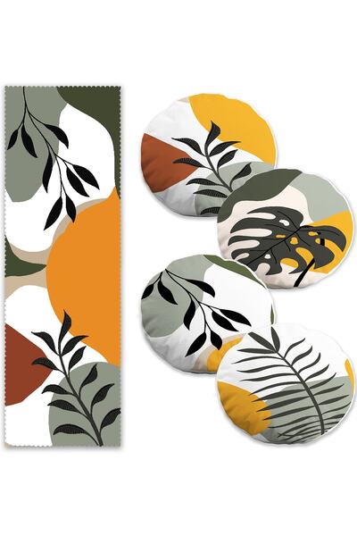 Realhomes مجموعة من 4 أغطية وسائد مستديرة بتصميم أوراق استوائية ملونة مجردة و...