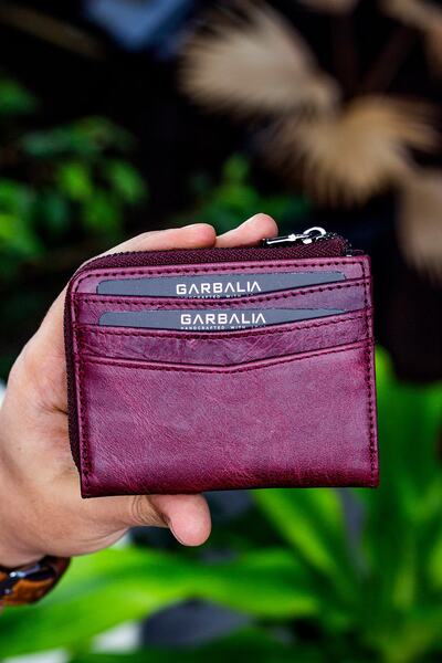 Garbalia Unisex Claret Red Zippered Mini Card Holder Wallet