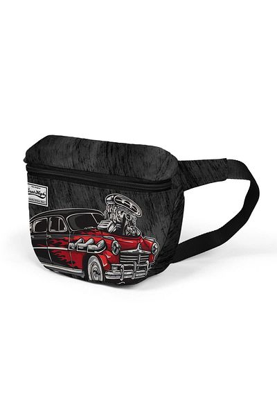 Coral High Black Dark Gray Car Patterned Waist Bag 22604