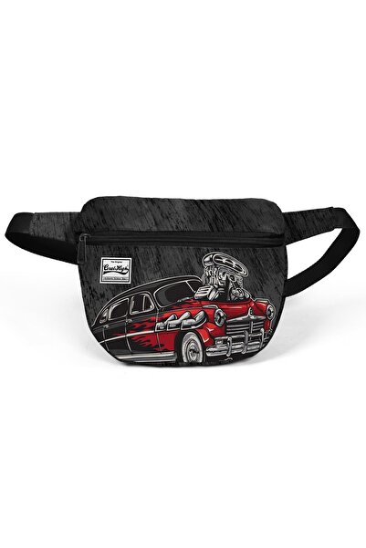 Coral High Black Dark Gray Car Patterned Waist Bag 22604