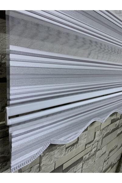 PERDECİNİZ Gümüş Simli Desenli Zebra Perde(etekli)