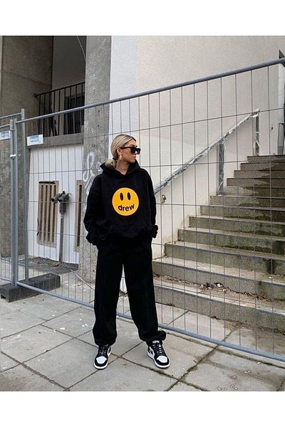 MANCY Black Drew Printed Women's Sweatshirt - Hooded