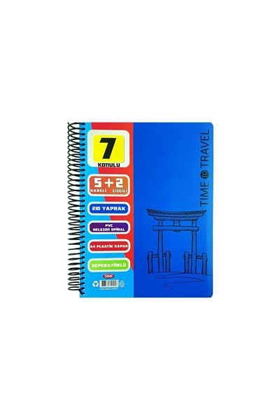 Tokaç 5 + 2 spirală PP Copertă A4 Notebook cu semne de carte 7 compartimente 210 coli 70 grame