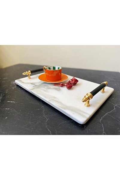 Modestmar Natural Marble Tray 20x30 Gold Black Handle