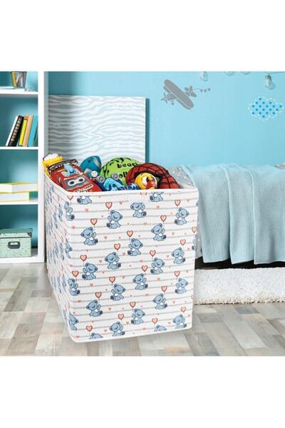 ALAS Large Size Children's Toy Box with Blue Bear Figure and Lid - 40X40X45Cm