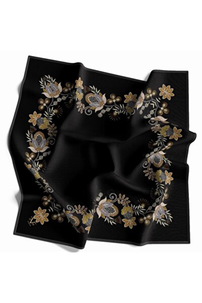 19V69 ITALIA Çiçekli Desen Gold Seri Twill Eşarp Askısı Ve Hediyelik Seti Ile...