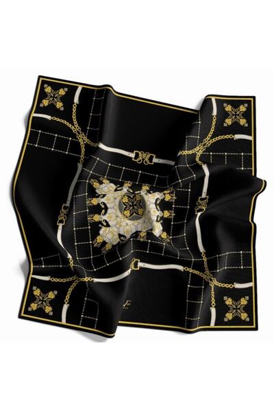 19V69 ITALIA Zincirli Desen Gold Seri Twill Eşarp Askısı Ve Hediyelik Seti Il...