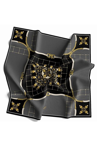 19V69 ITALIA Zincirli Desen Gold Seri Twill Eşarp Askısı Ve Hediyelik Seti Il...