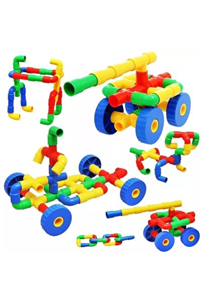 kaan oyuncak لعبة بناء الأنابيب مع عجلات ووصلات أنابيب، 112 قطعة مع حقيبة