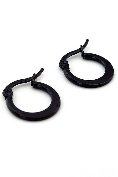 Solfera Flat Design Black Steel Unisex Men's Women's Hoop Earrings E971