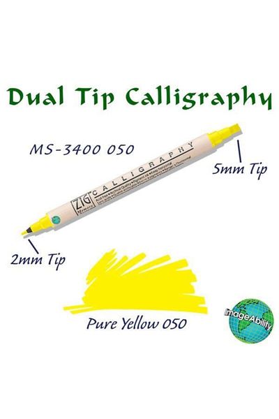 Zig Calligraphy Double Ended Calligraphy Pen 2 mm + 5 mm 050 Pure Yellow