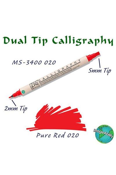 Zig Calligraphy Double Ended Calligraphy Pen 2 mm + 5 mm 020 Pure Red