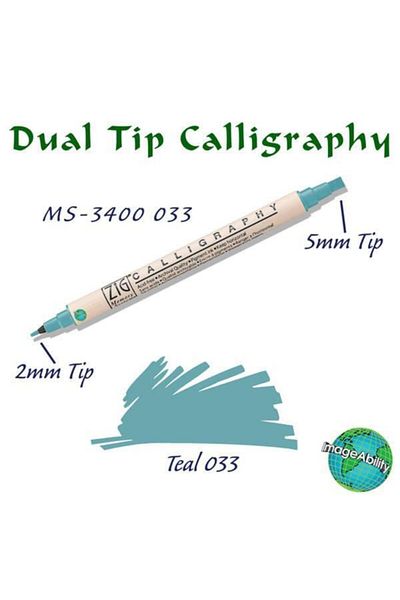 Zig Calligraphy Double Ended Calligraphy Pen 2 mm + 5 mm 033 Teal