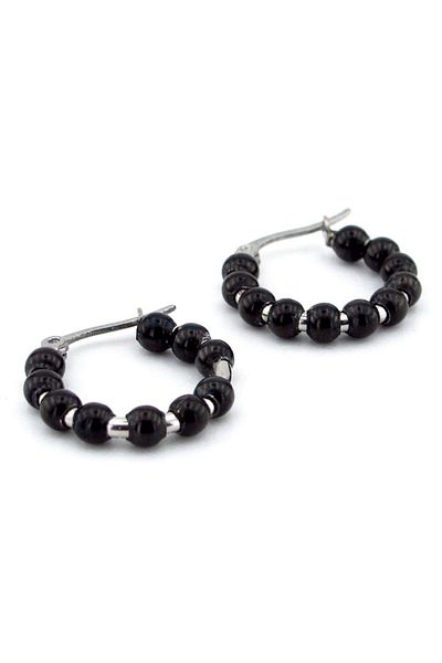 Solfera Black Beaded Large Hoop Steel Women's Earrings E943