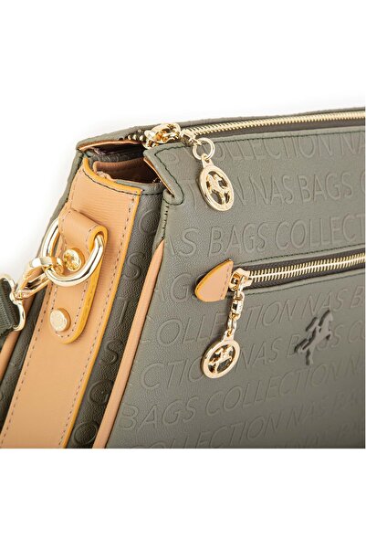 By Hakan Nas Bag-1202 Жіноча сумка через плече з рельєфним візерунком, зелена-верблюжа