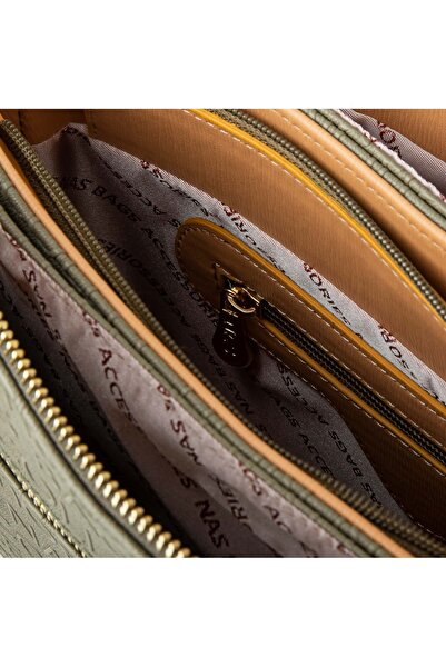 By Hakan Nas Bag-1202 Жіноча сумка через плече з рельєфним візерунком, зелена-верблюжа