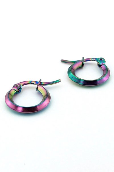 Solfera Iridescent Colorful Steel Unisex Men Women Hoop Earrings E960