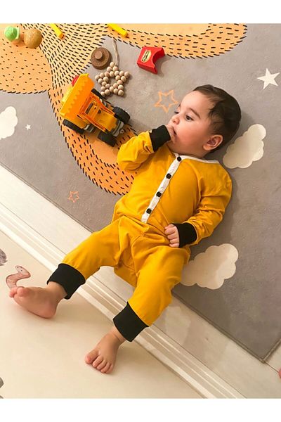 GÖKÇECİK TEKSTİL Loose Oversize Baby Jumpsuit Pajamas - Mustard