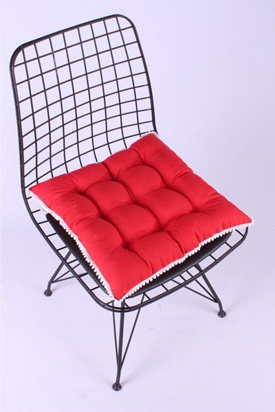 ALTINPAMUK Pera Pofidik Red Chair Cushion with Pompom Special 9 Stitched Lace-up 42x42cm