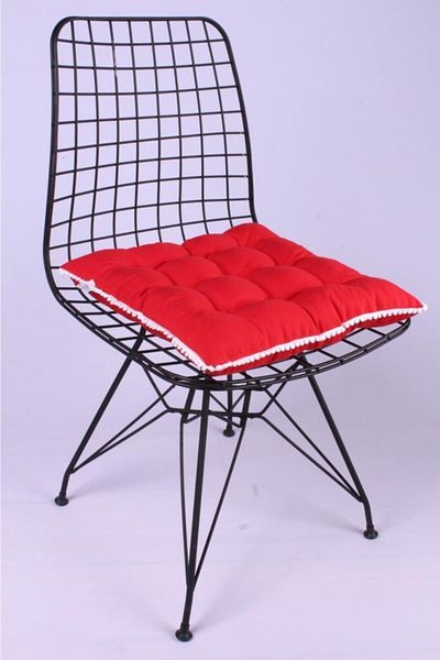 ALTINPAMUK Pera Pofidik Red Chair Cushion with Pompom Special 9 Stitched Lace-up 42x42cm