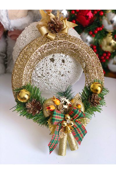 QUEEN AKSESUAR Luxury New Year Christmas Special Design Metal Gold Gold Glitter Mirror Decoration Door Ornament Garland