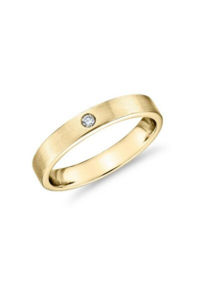 Silver Self Gümüş Alyans Düz Altın Kaplama 4 Mm Taşlı